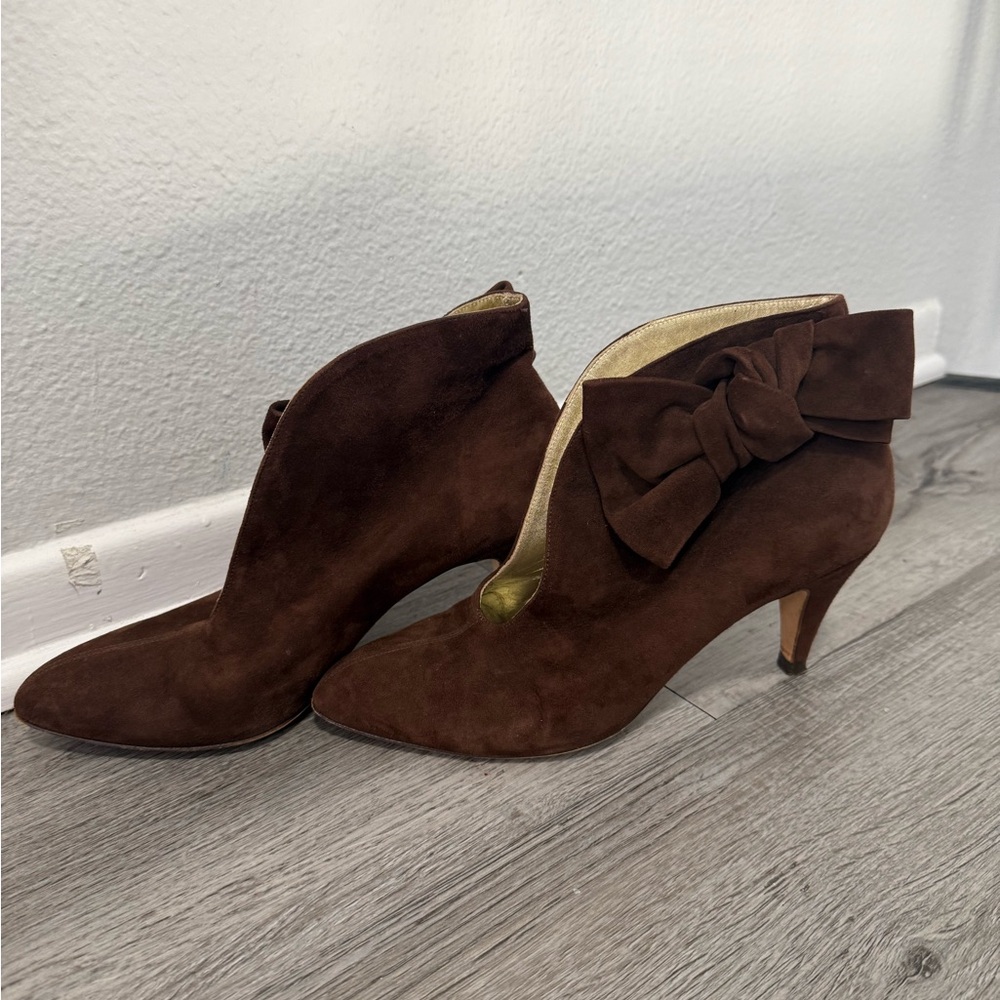 Bettye Muller Brown Suede Heeled Booties Size 8 - Picture 4 of 7